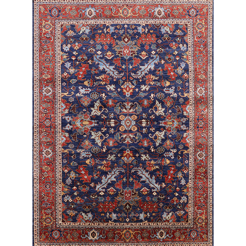 Tapis oriental rouge / bleu Royale, Rond 5 pi
