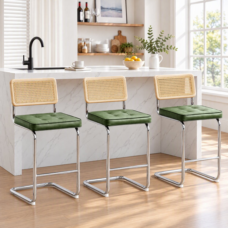 Tabouret de comptoir Marlow, Vert, 3, Brun / nombre de tabourets: 3 / hauteur du siège: