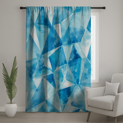 Rideaux géométriques bleus à motif de triangles