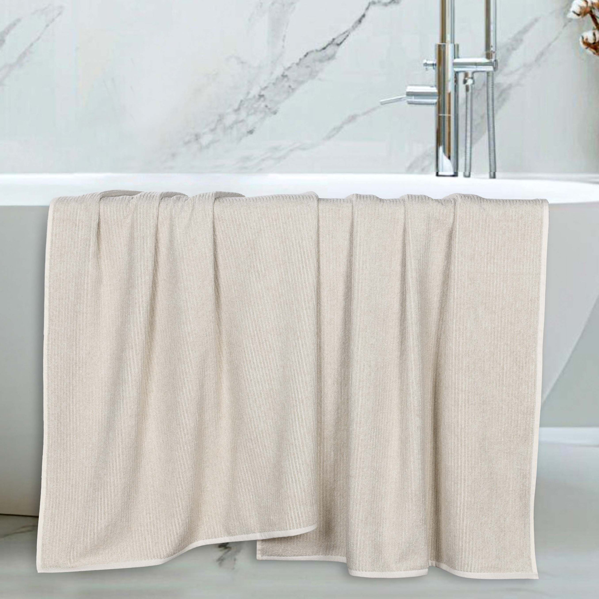 Destin Viscose Cotton Blend Medium Weight Textured Ribbed Bath Sheets, Beige