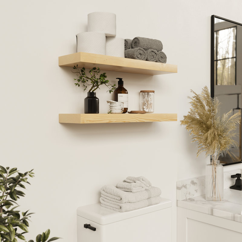 Tablettes flottantes en bois massif, tablettes en bois pour le rangement mural, 1.2" H x 24" W x 6.7" D, Naturel