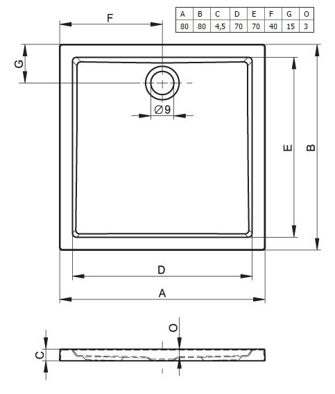 Acrylic Shower Tray - White, 4.5cm H x 80cm W x 80cm D