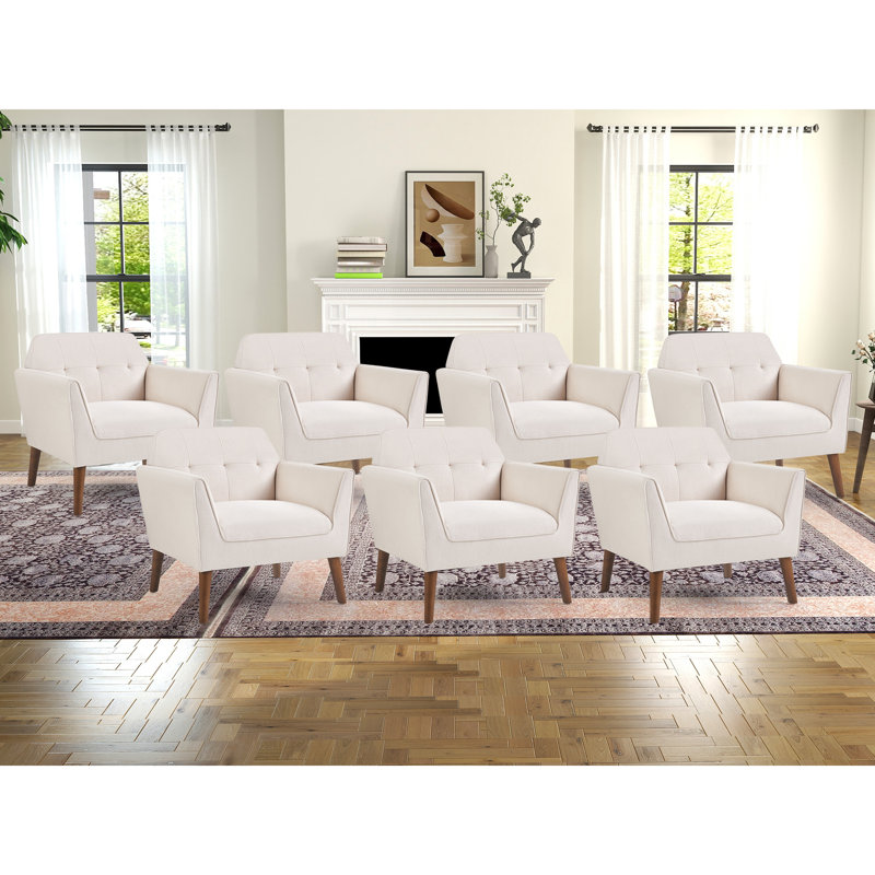 Hotaling 32.2" Wide Transitional Upholstered Solid Wood Arm Accent Chair, Beige