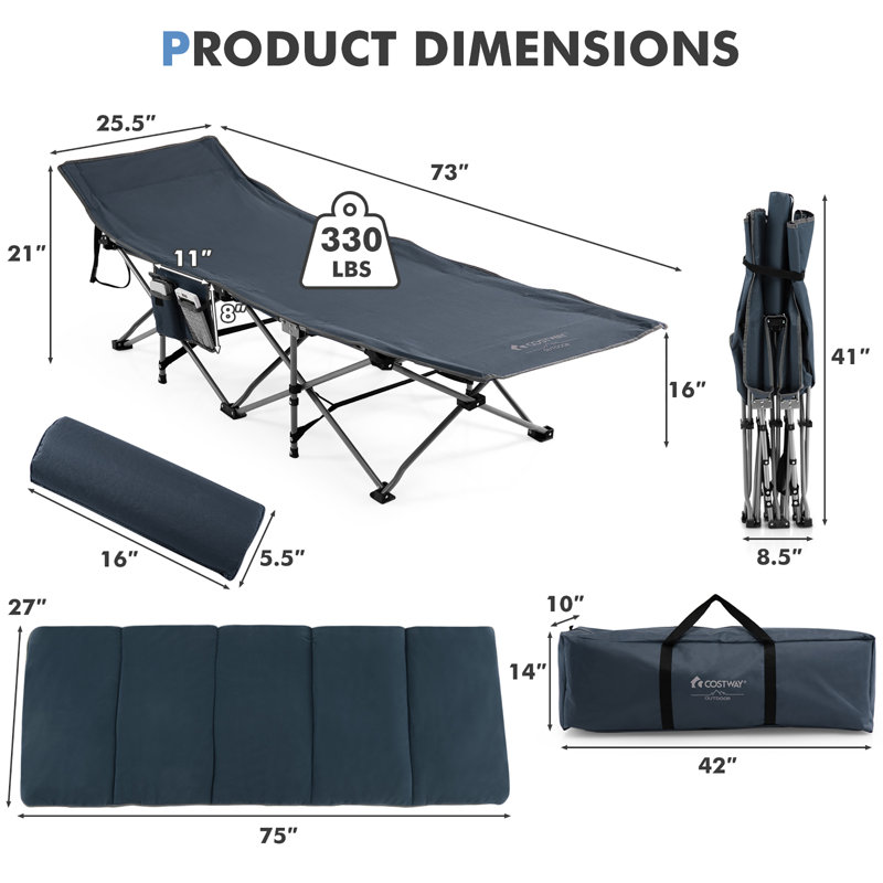 Lit de camp pliable rétractable Costway, Bleu