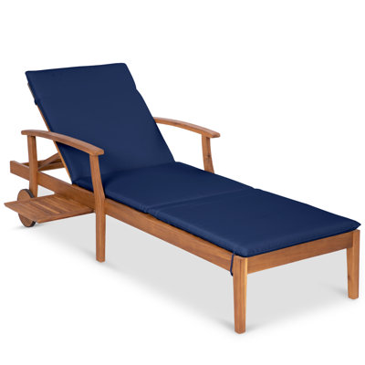 79X26in Acacia Wood Outdoor Chaise Lounge Chair W/ Adjustable Backrest, Table, Wheels