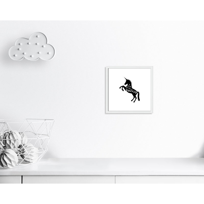 «Aurait dû être une licorne», art encadré, H 16 po x l 16 po x P 1,18 po, Cadre blanc