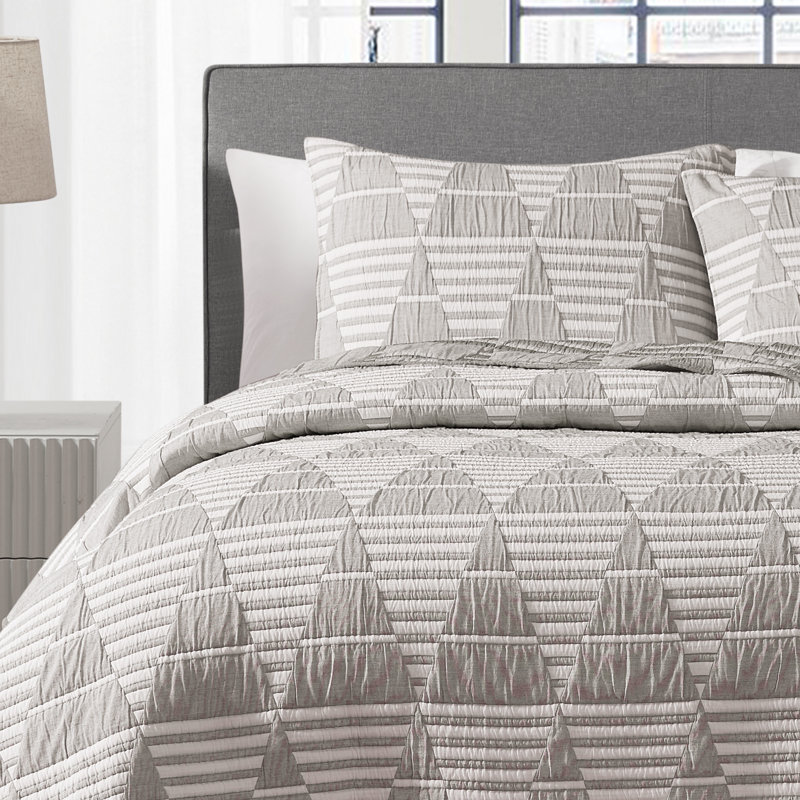 Ensemble de courtepointe réversible en mélange de coton tissé doux toutes saisons 3 pièces DESIGN STUDI, Brun clair