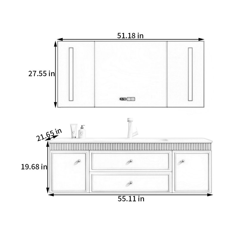 French cream style rock plate bathroom cabinet, 55"