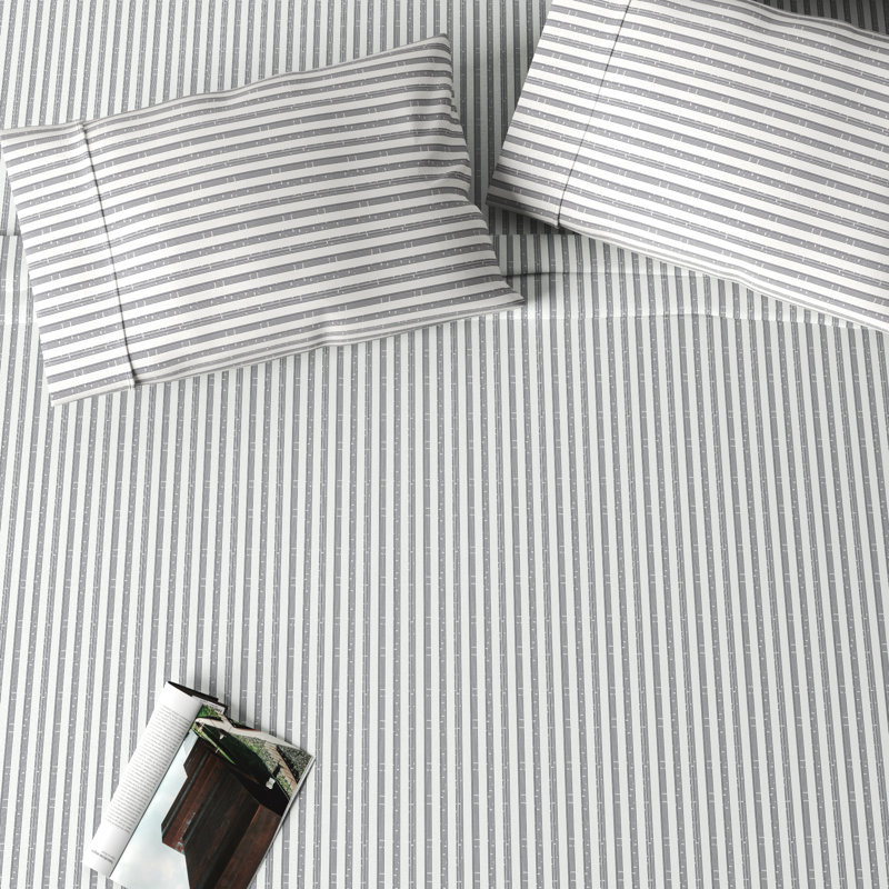 Cobbett 400 Thread Count Striped 100% Cotton Sheet Set, Full, Gray