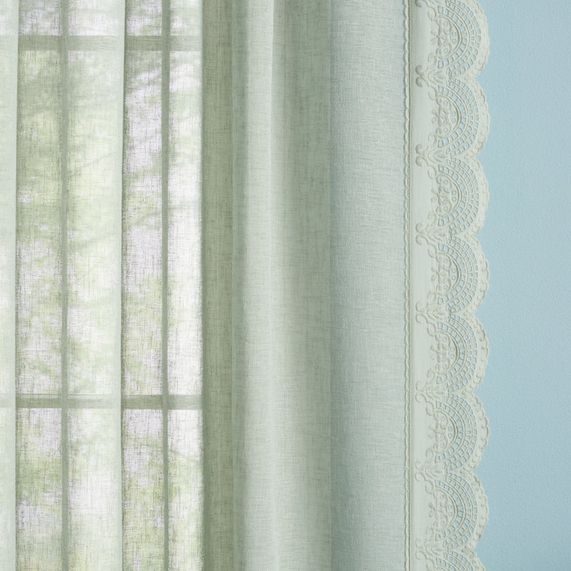 DRAPER JAMES Bonnet Eyelet Lace Sheer Rod Pocket Curtain Panel Pair, Sage
