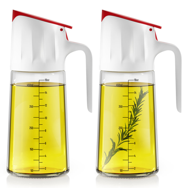 Distributeur d'huile d'olive en verre à ouverture automatique de 2 pièces, Rouge / blanc