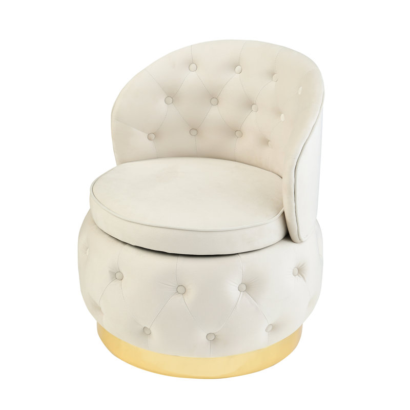 Chaise ronde pivotante à 360 degrés avec rangement - Velours beige moelleux pour les bureaux