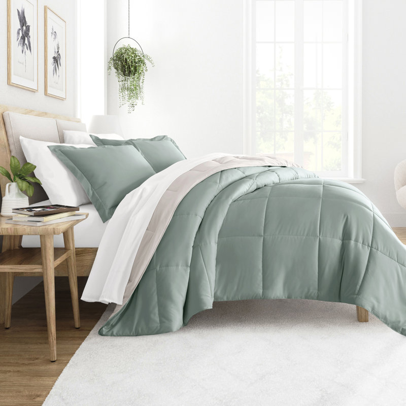 Twin Eucalyptus and Natural Microfiber Reversible Comforter Set