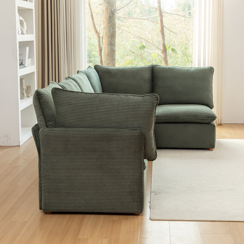 Hepworth Dejohn Corduroy Sectional Sofa With Ottoman, 36" H x 125" W x 62.5" D, Green Corduroy