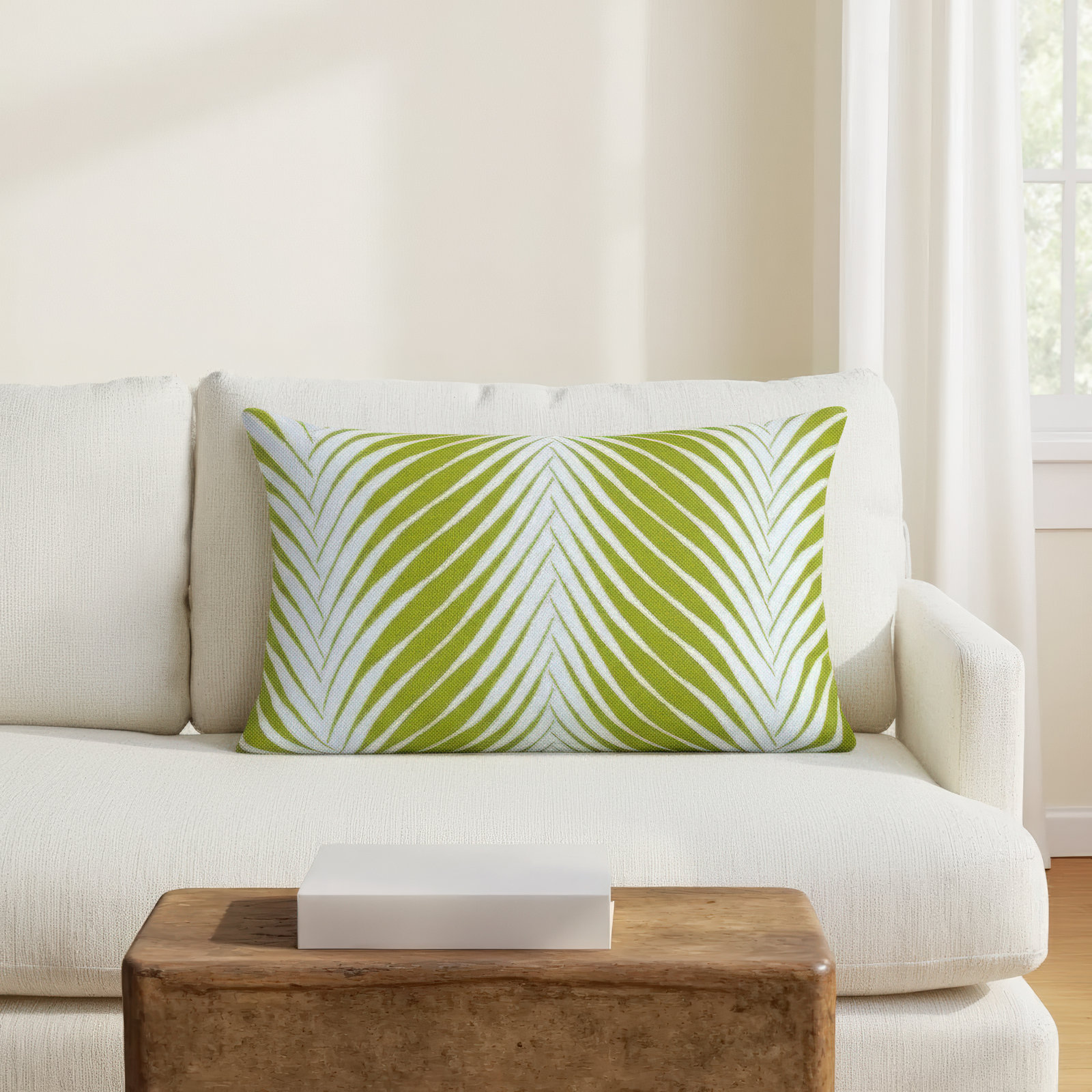 Annika Sunbrella® Throw Pillow, Green, 13" x 20"
