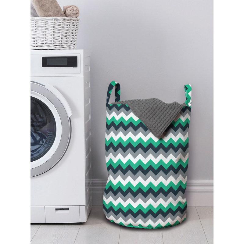 Fabric Laundry Bag with Handles, Green/White