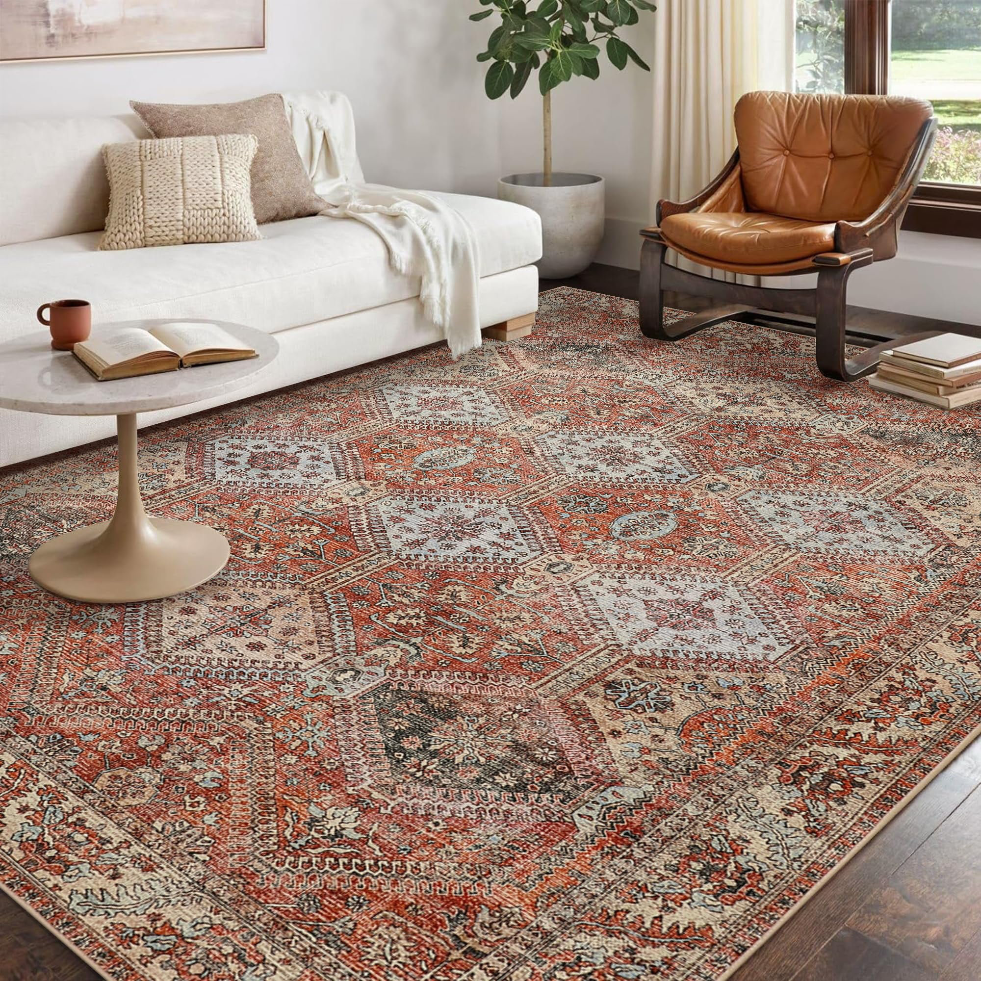 Bungalow Rose Mateea Area Rug for Living Room Machine Washable Rugs Non-slips Rugs in Brown ...