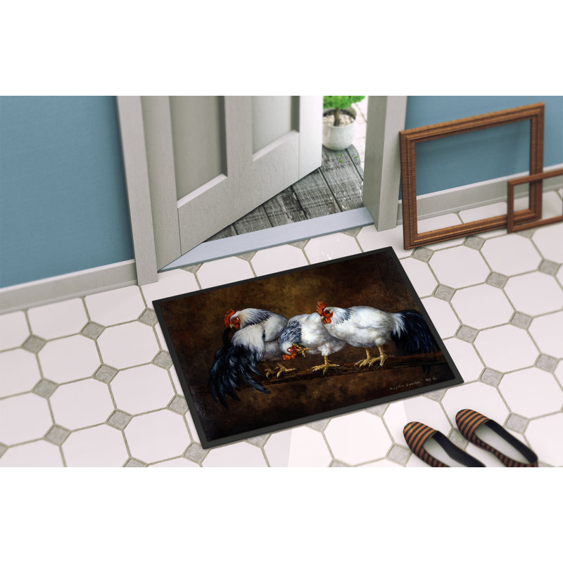 Paillasson d’extérieur antidérapant à poules et poules persiennes Deva, Rectangle 2 pi x 3 pi