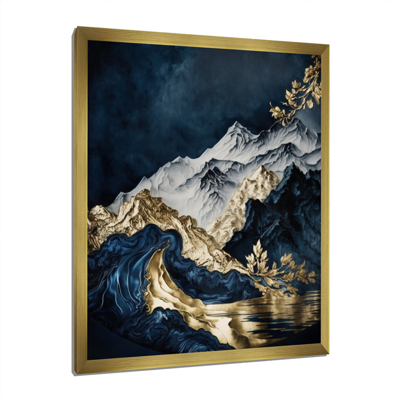 Rivière et montagne givrées Zeitz Gold I, H 20 po x l 12 po x P 1 po, Encadrement doré