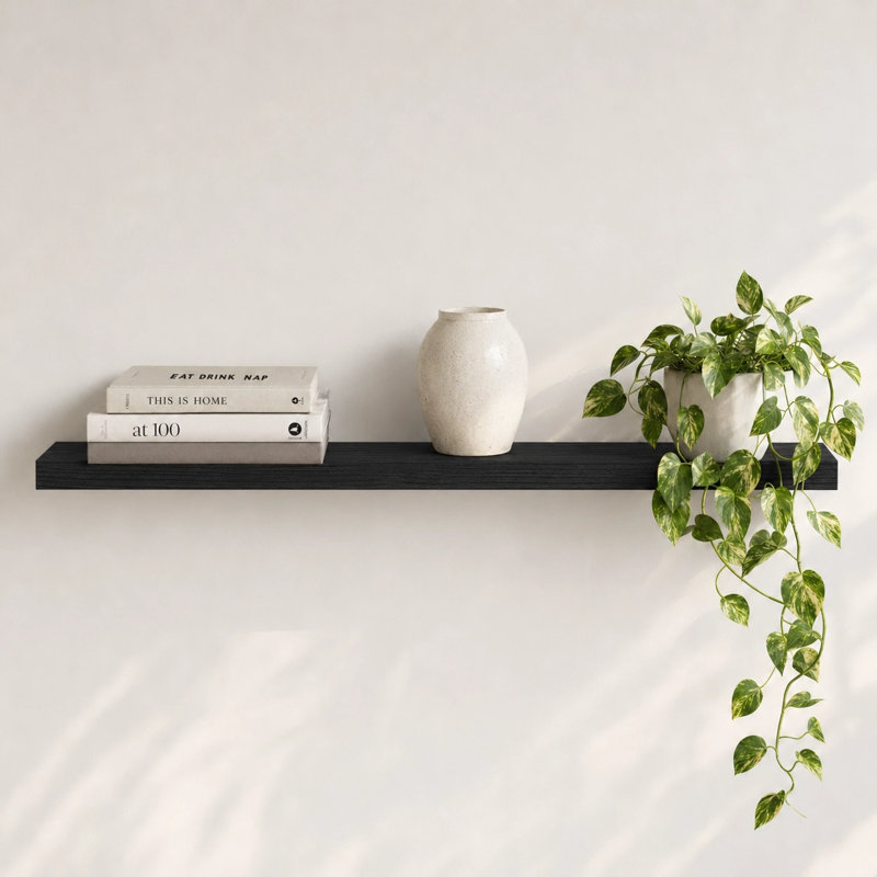 Avnish Solid Wood Floating Shelf, Black, 1.6" H x 48" W x 8.1" D