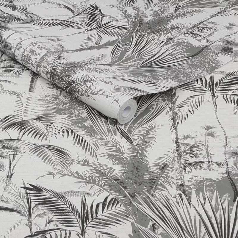 Sublime Jungle Texture Floral Wallpaper, Black