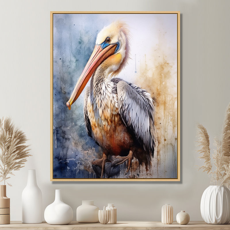 Majestic Pelican I - Imprimé, H 32 po x l 16 po x P 1 po, Cadre flottant érable