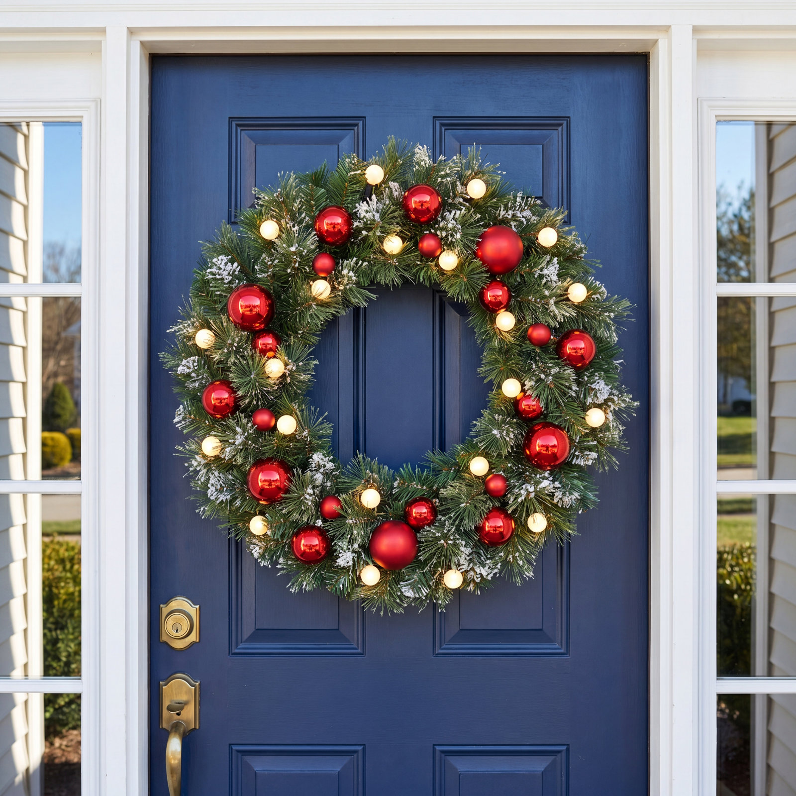 48'' Faux Holly Lighted Wreath