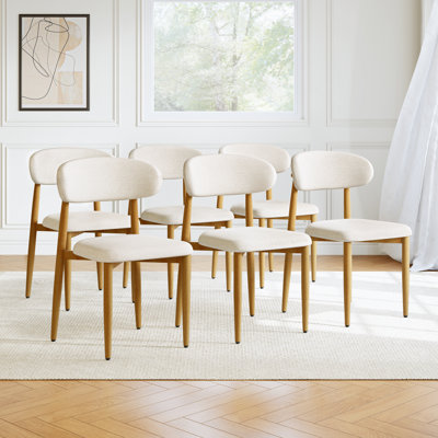 Modern Fabric Upholstered Dining Chairs, Curved Backrest, Padded Seat and Sturdy Metal Frame (Set of 6)