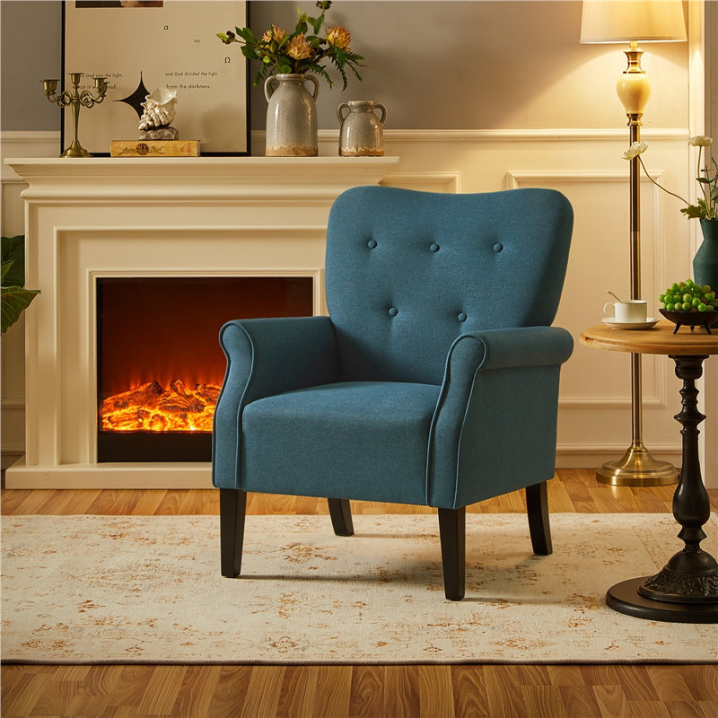 Azani 29" W Tufted Armchair, Blue Polyester Blend