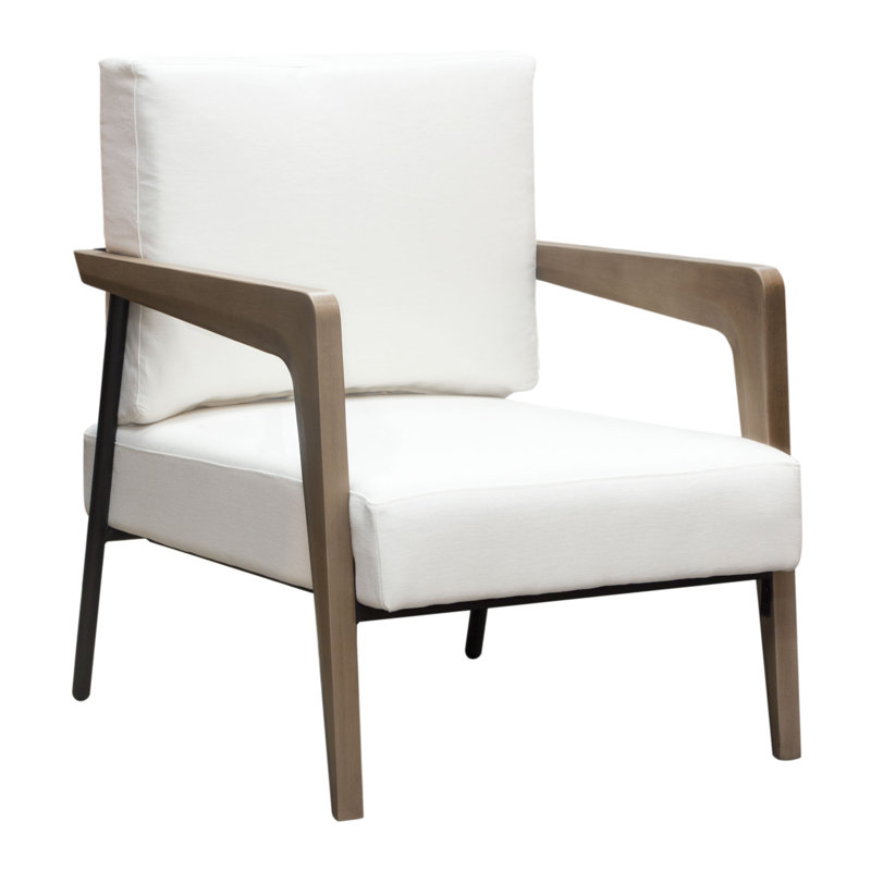 Chaise d'appoint Blair en tissu blanc avec pieds en bois courbés, Tissu blanc