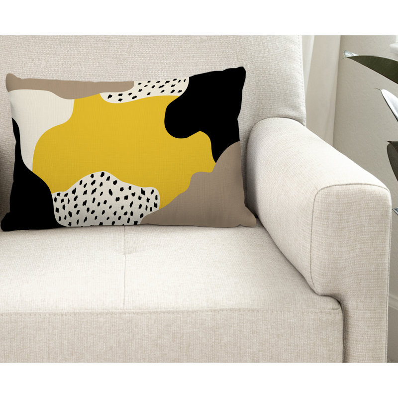 Coussin décoratif intérieur / extérieur en polyester filé Willow, Jaune / blanc cassé / beige / noir