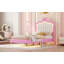 Structure de lit simple tapissier avec lumières DEL, lit princesse rembourré moderne avec tête de lit couronne