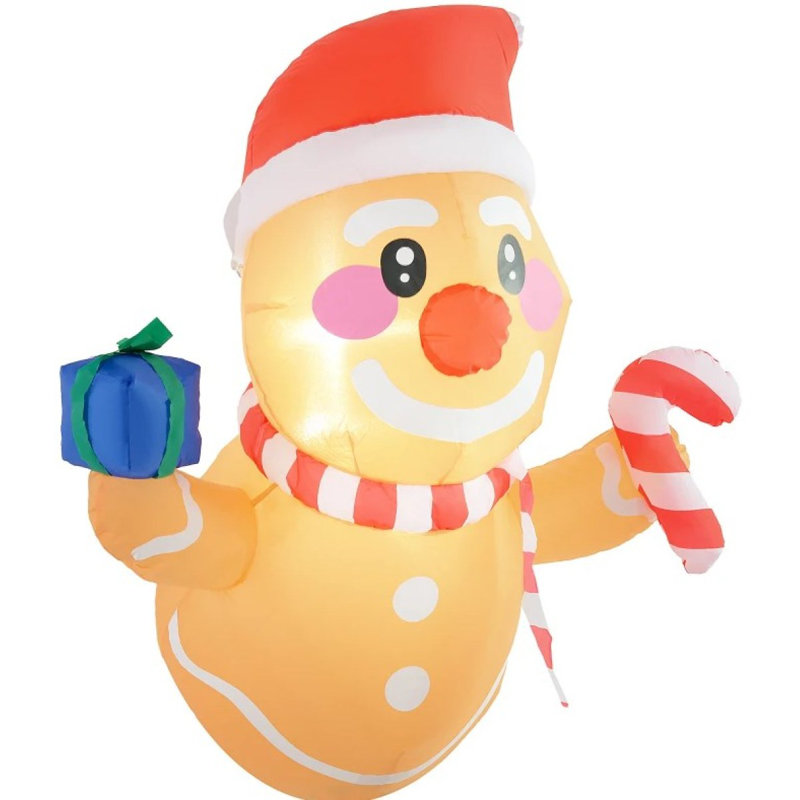 Holding Gift Box & Candy Cane LED Lights,Inflatable Hanging Gingerbread Man