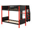 Lit superposé en L avec lit mezzanine, bureau intégré, tablettes et DEL