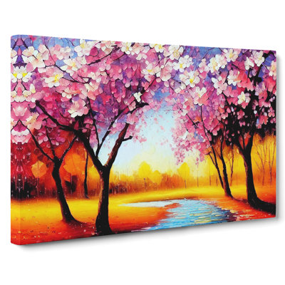 Cherry Blossom Tree Park - Wrapped Canvas