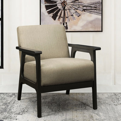 Chaise d'appoint de salon en tissu texturé, brun, bois d'hévéa massif, gris gris antique, profondeur d'assise: 21,5 po