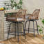 2-Piece Twisted Rattan Patio Bar Stools Set with Cushions, Swivel Design