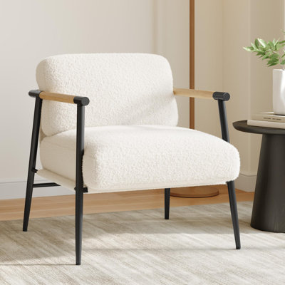 Chaise d'appoint moderne, chaise confortable avec accoudoirs en bois avec cadre en métal, chaise de lecture confortable avec coussin moelleux pour chambre à coucher, salon