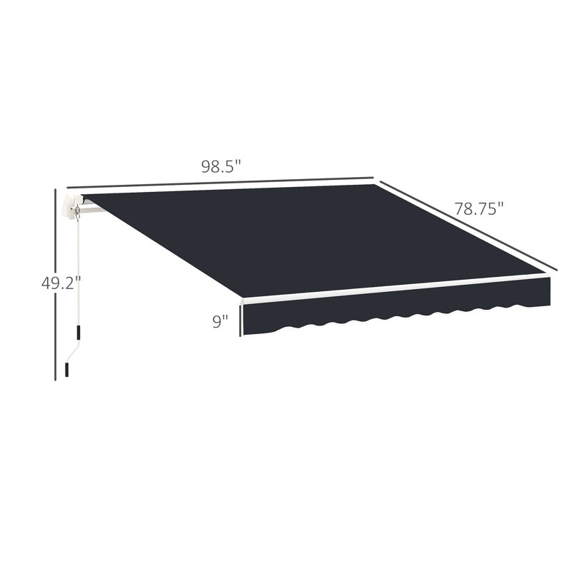 Auvent de patio 8 pi x 7 pi - Store rétractable manuel noir. S'ajuste facilement pour couper et chauffer, convient à plusieurs surfaces, aluminium robuste, fabrication en acier minimisant l'exposition