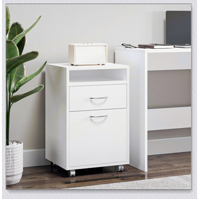 Mobile Printer Stand with Drawer & Cabinet – 4 Castors (2 Brakes), Under-Desk Storage Cart