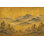 Papier peint paysage de montagne dorée, silhouette de cerf brumeux