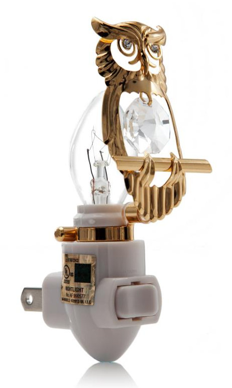 Éclairage de nuit hibou plaqué or 24 carats
