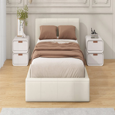Lit double, [Revêtement beige élégant]