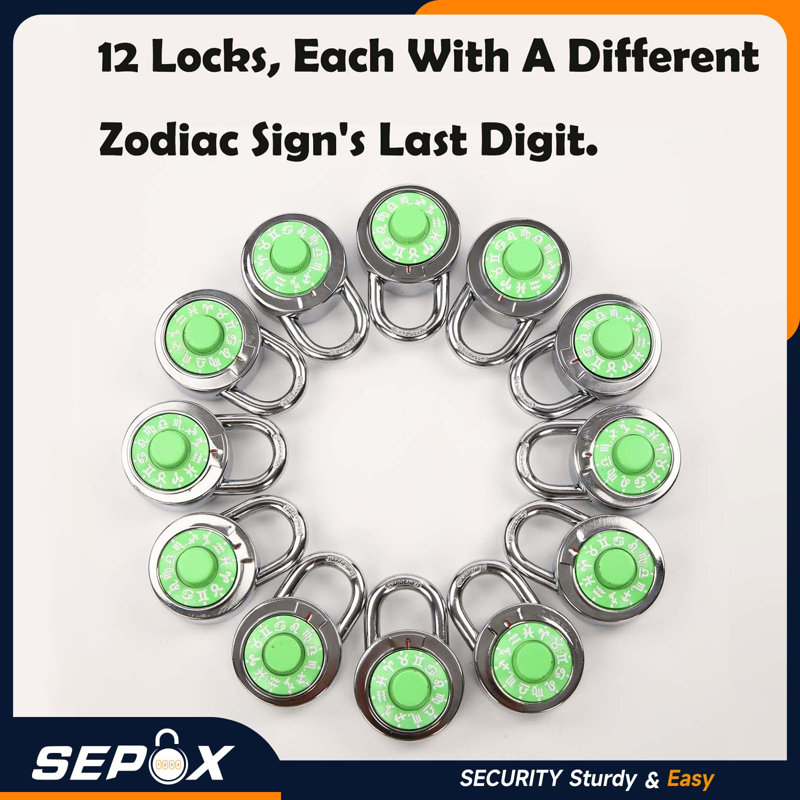 SEPOX® 12-Pack Zodiac Dial Combination Locks, 2" Steel Body Padlocks