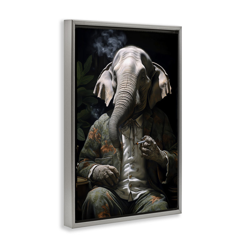 Toile flottante encadrée «Elephant Smoking» par r3darch0n, H 25 po x l 17 po, Cadre flottant gris lustré