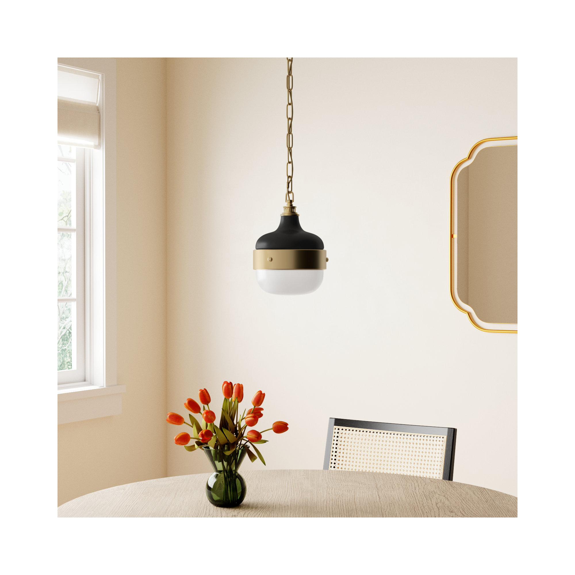 Tulane Glass Dimmable Pendant, 10.875" H x 8" W x 8"D, Dark Antique Brass / Matte Black