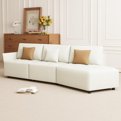 Canapé modulaire courbé en cuir 120 po Chena, canapé modulaire en cuir moderne Mid-Century
