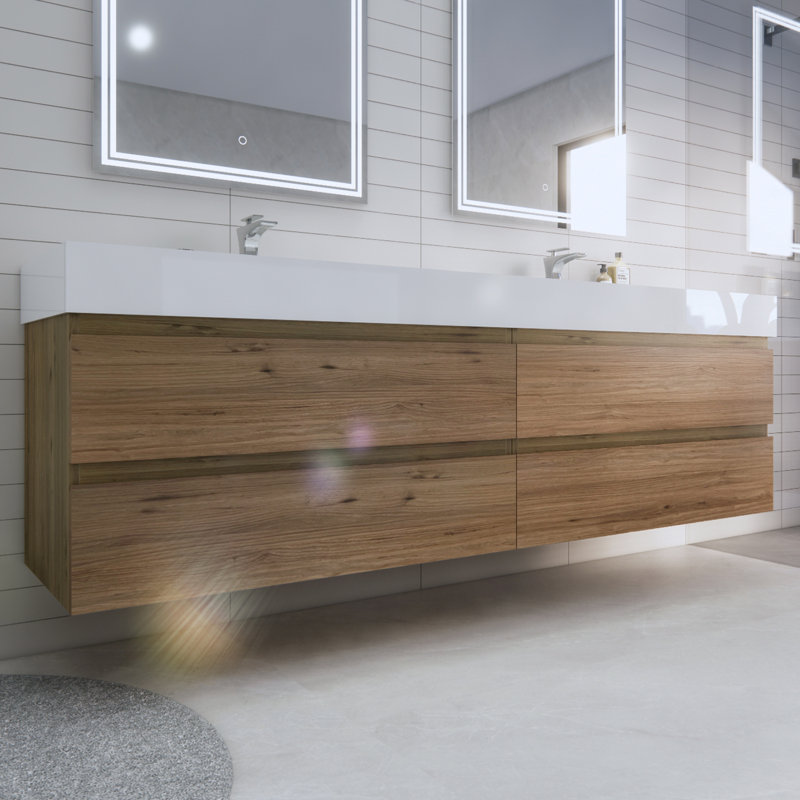 Babajide 83.3'' Bathroom Vanity with Acrylic Top, Natural Oak