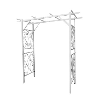 White Metal Arbor Arch Wedding Garden Trellis Climbing Planting Patio Decor 80" Wide X 39" Deep X 86" High, Inside Door Width 59" 10017
