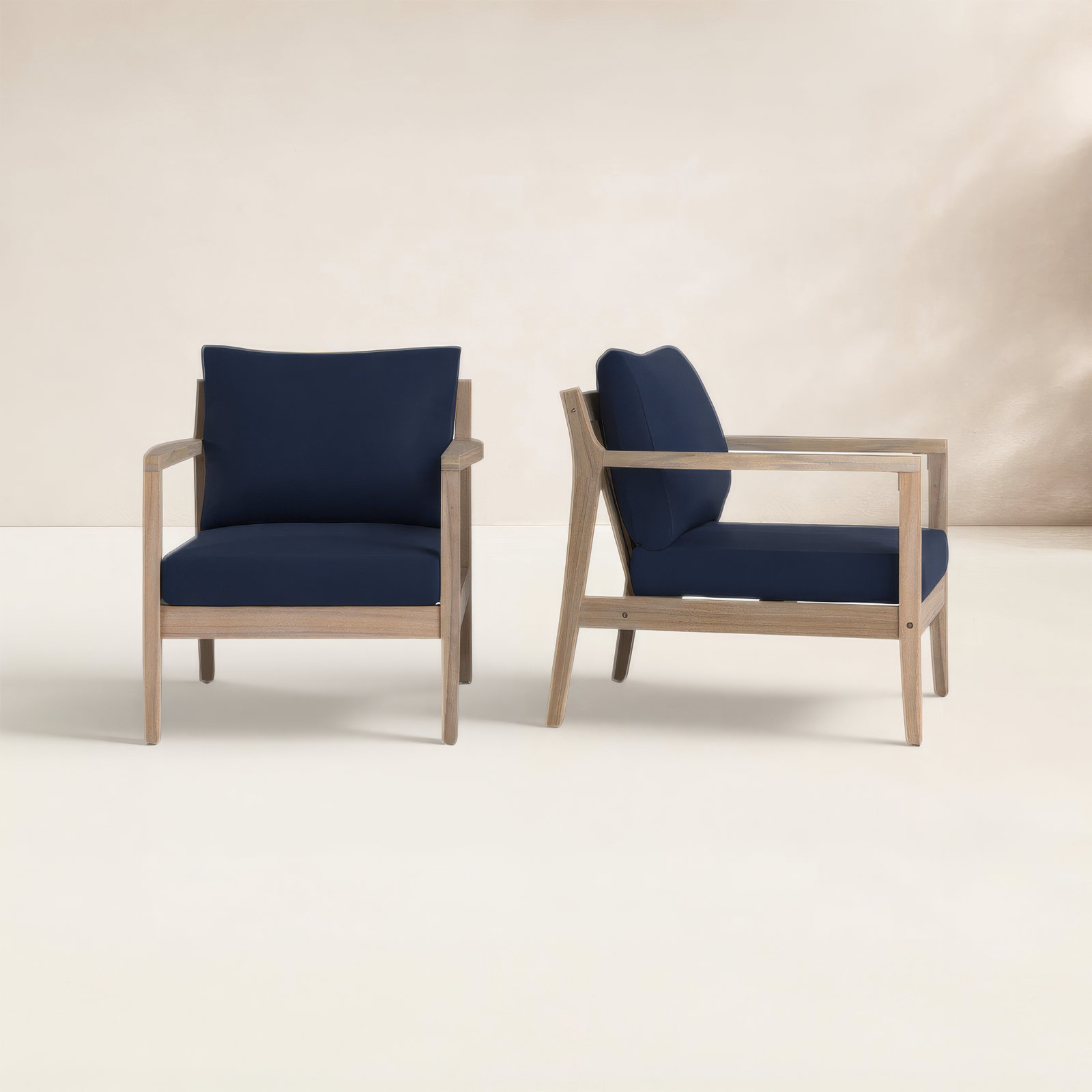 Amina Acacia Outdoor Lounge Chair, Navy Performance